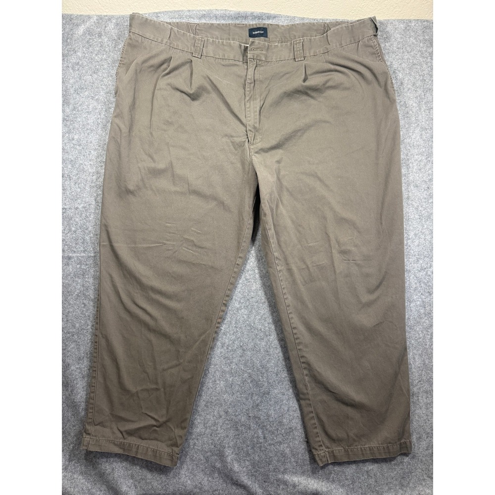 Harbor Bay Mens Pleated Chino Pants 52/30 Olive Gray Cotton Twill Big and Tall